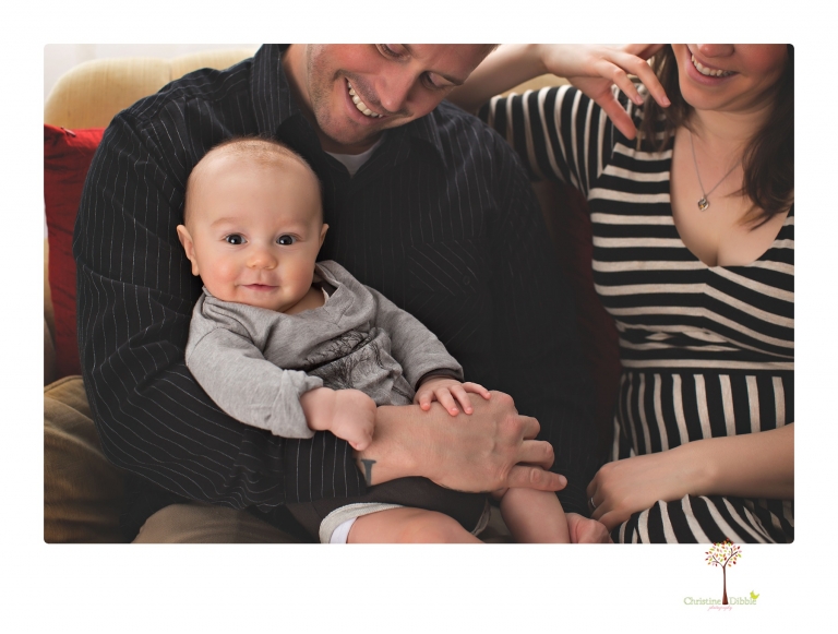 Sonora baby and child photographer Christine Dibble Photography takes three month portraits of a baby boy and his parents in the studio.