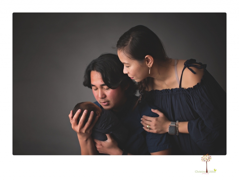 Sonora newborn photography by Christine Dibble Photography includes studio newborn portraits of family and baby.