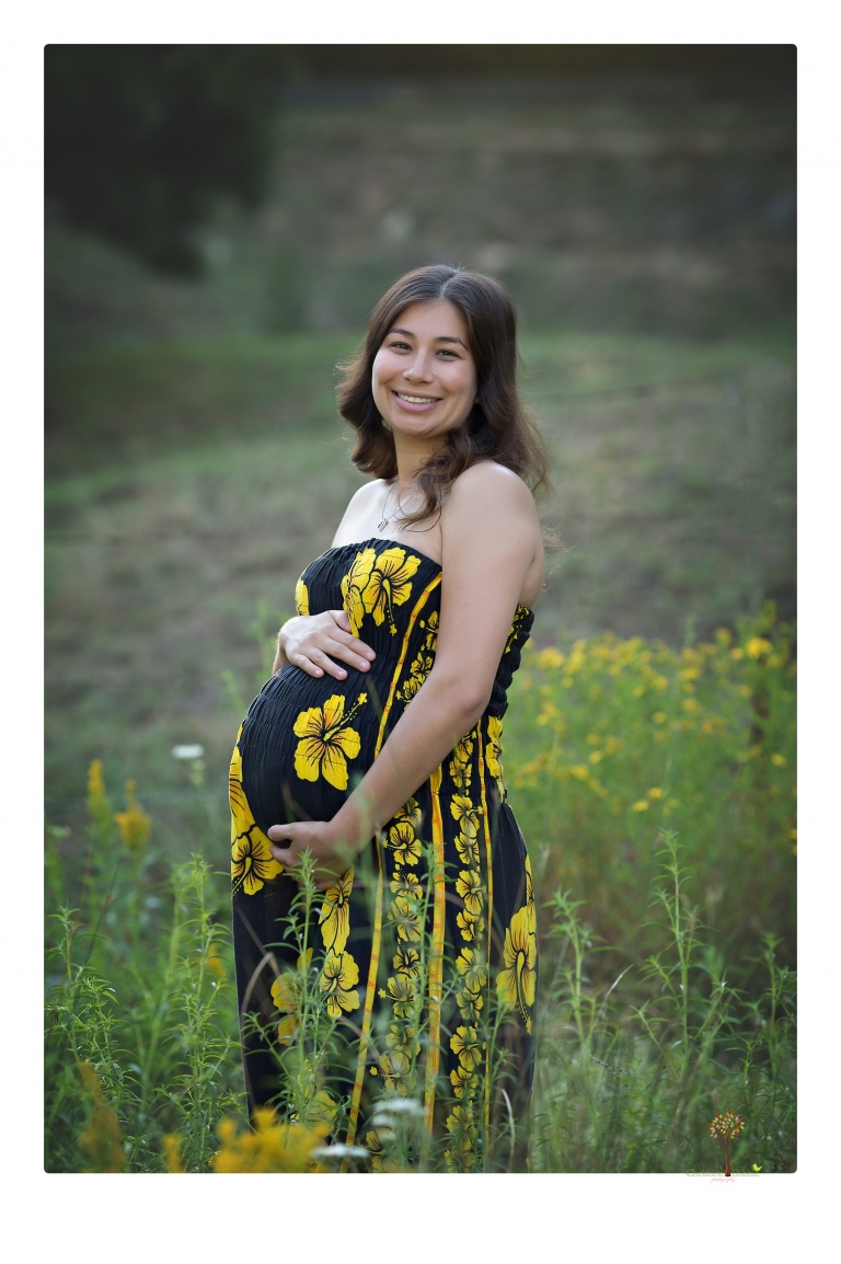 Sonora Maternity Photographer Christine Dibble Photography photographs a maternity session in a flower field.