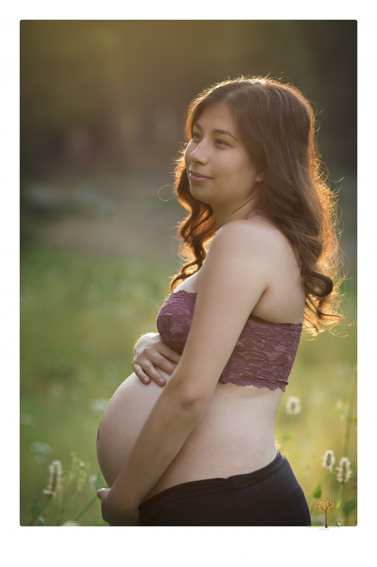 Sonora Maternity Photographer Christine Dibble Photography photographs a maternity session in a flower field.