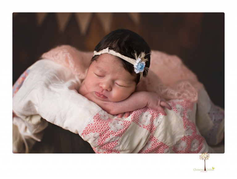 Sonora Newborn Photographer Christine Dibble Photography takes studio newborn portraits of babies using vintage props and linens.