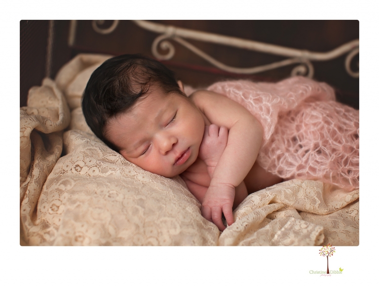 Sonora Newborn Photographer Christine Dibble Photography takes studio newborn portraits of babies using vintage props and linens.