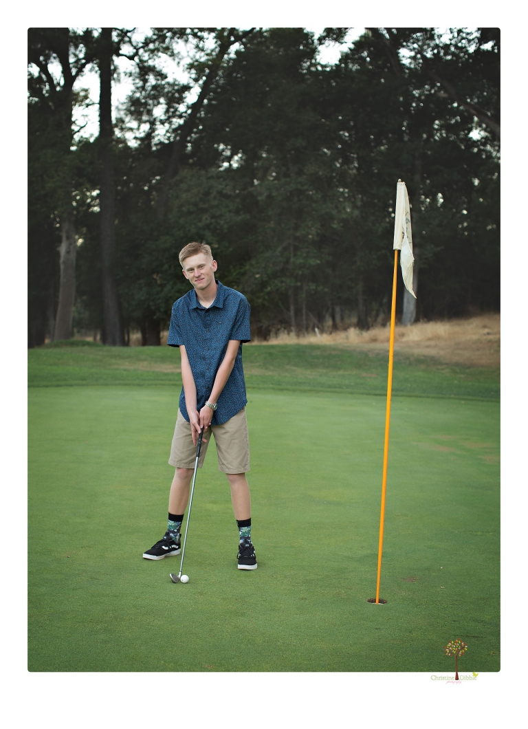 Sonora senior portrait photographer Christine Dibble Photography takes senior portraits of a Summerville High golfer at Little Sweden and Phoenix Lake Country Club.