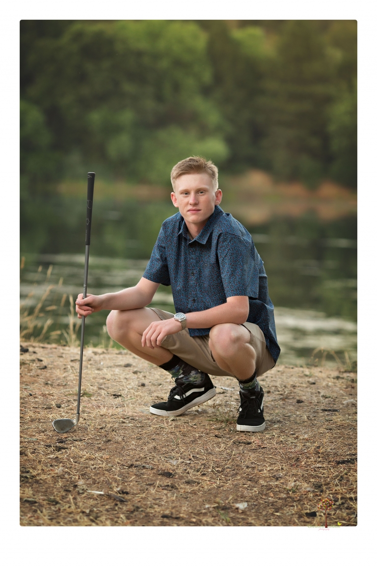Sonora senior portrait photographer Christine Dibble Photography takes senior portraits of a Summerville High golfer at Little Sweden and Phoenix Lake Country Club.