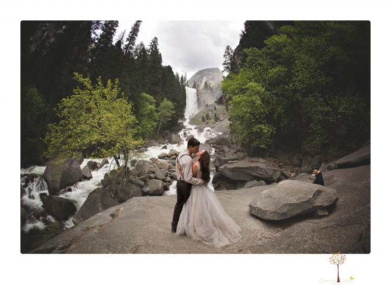 Sonora Photographer Christine Dibble Photography photographs a Yosemite Housekeeping Camp wedding that included a hike to Vernal Falls on the Mist Trail for day after wedding portraits.