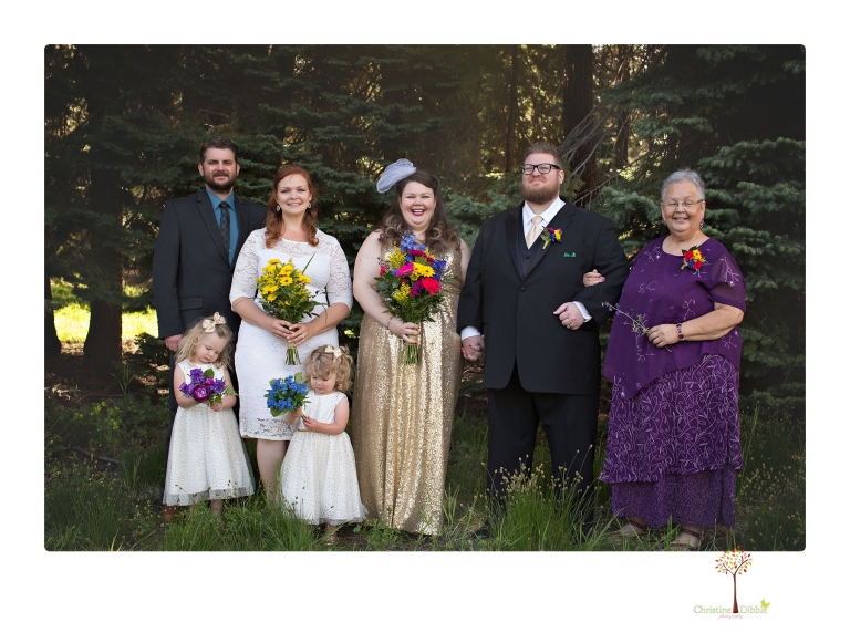 Sonora photographer Christine Dibble Photography photographs a wedding at Bear Valley Resort where the bride wore gold sequins.